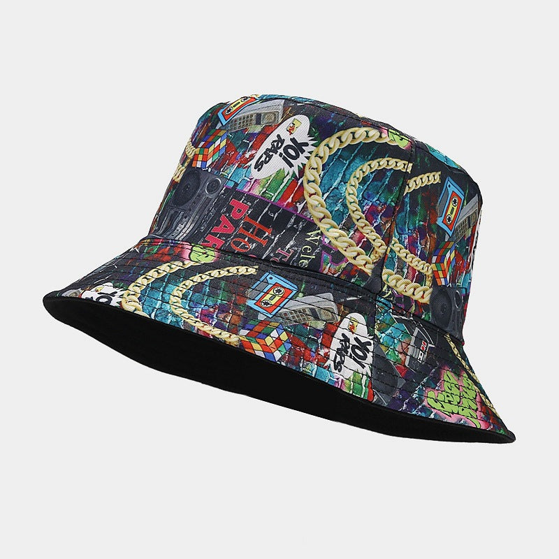 Graffiti Hat Male Nostalgic Classic Tape Pattern Double-sided Basin Hat