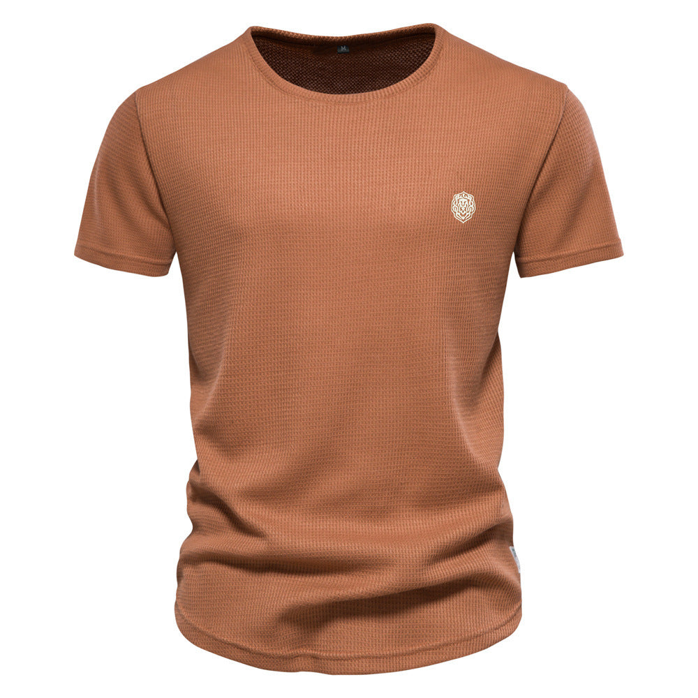 Casual Embroidery Men's Round Neck Solid Color Sports T-shirt