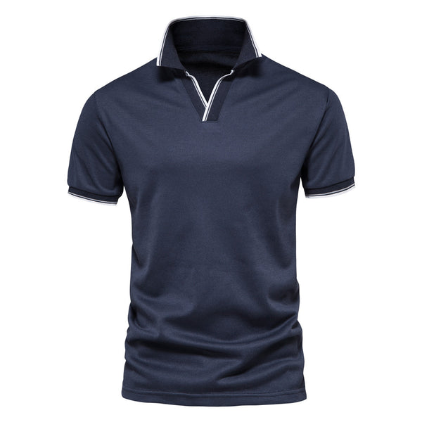 Men Solid Color V-neck POLO Shirt Overalls Short-sleeved Top
