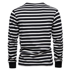 Casual Striped Top Round Neck Men's Cotton T-Shirt