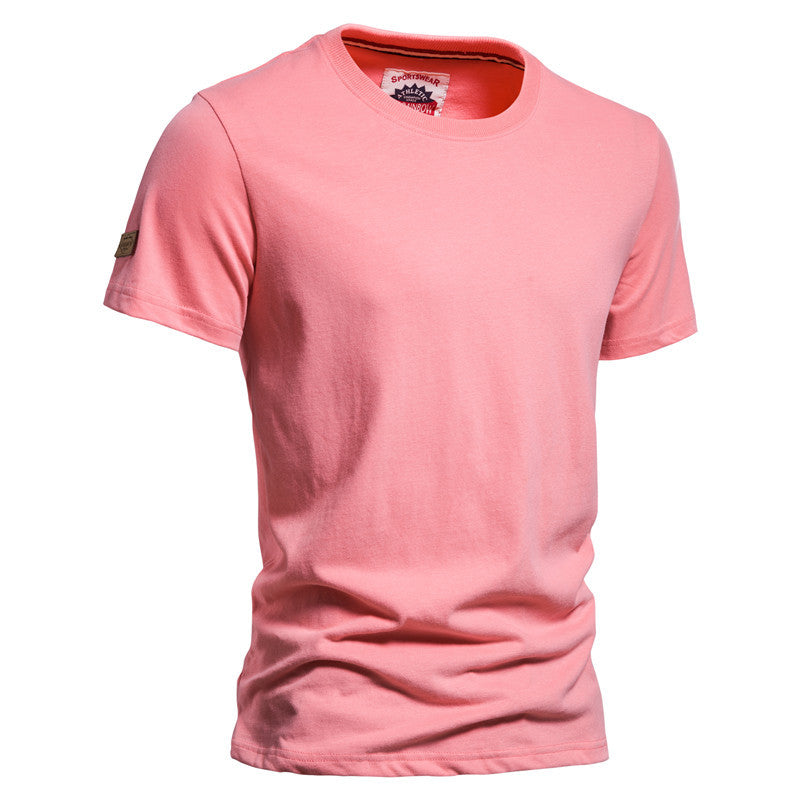 Men's Solid Color Cotton Brushed T-Shirts Casual Short Sleeve Quality Tops