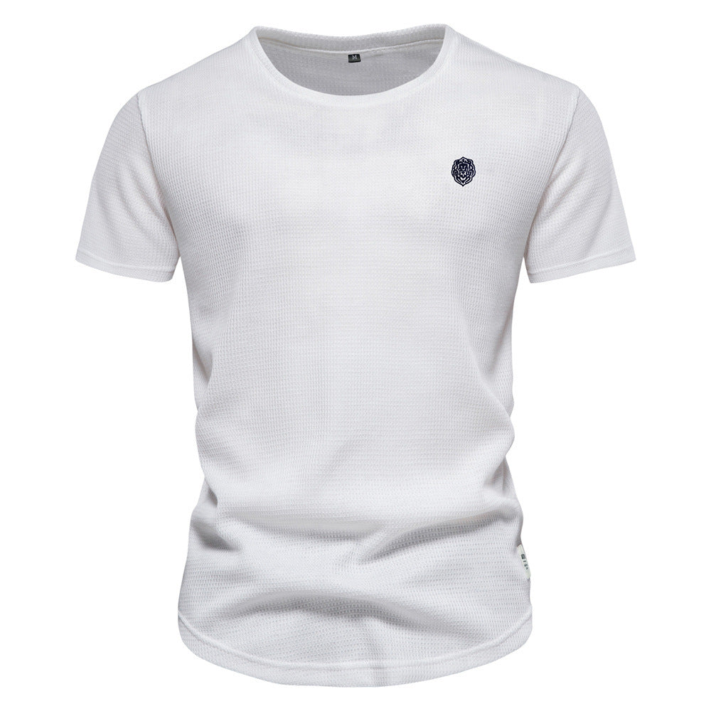 Casual Embroidery Men's Round Neck Solid Color Sports T-shirt