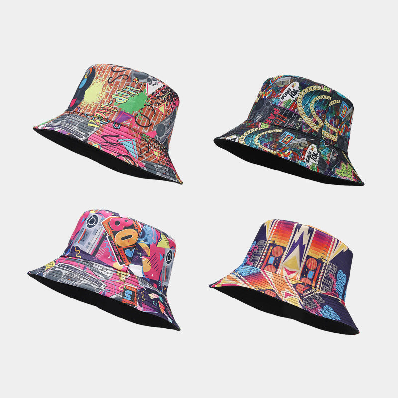 Graffiti Hat Male Nostalgic Classic Tape Pattern Double-sided Basin Hat