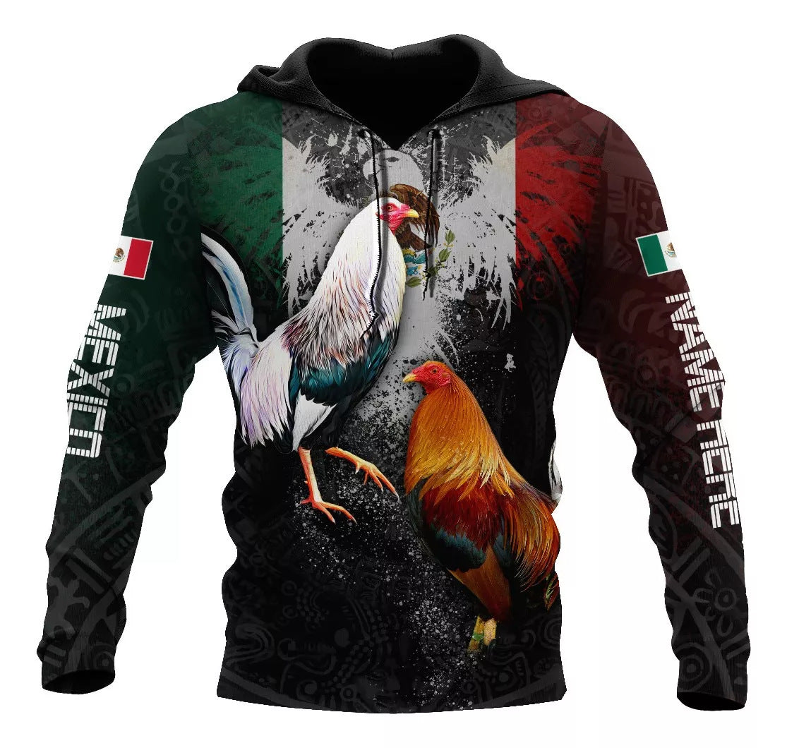 Men's Hooded Sweater 3D Printing Cock Casual Sweatshirt