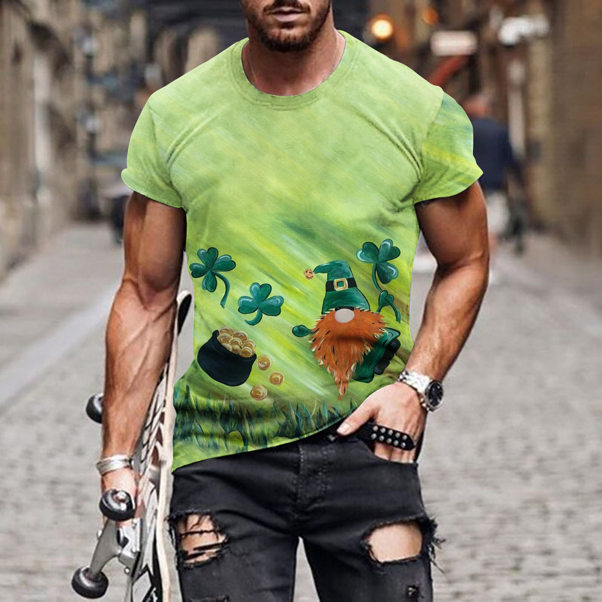 Men's Printed St. Patrick Crew Neck Short Sleeve T-shirt