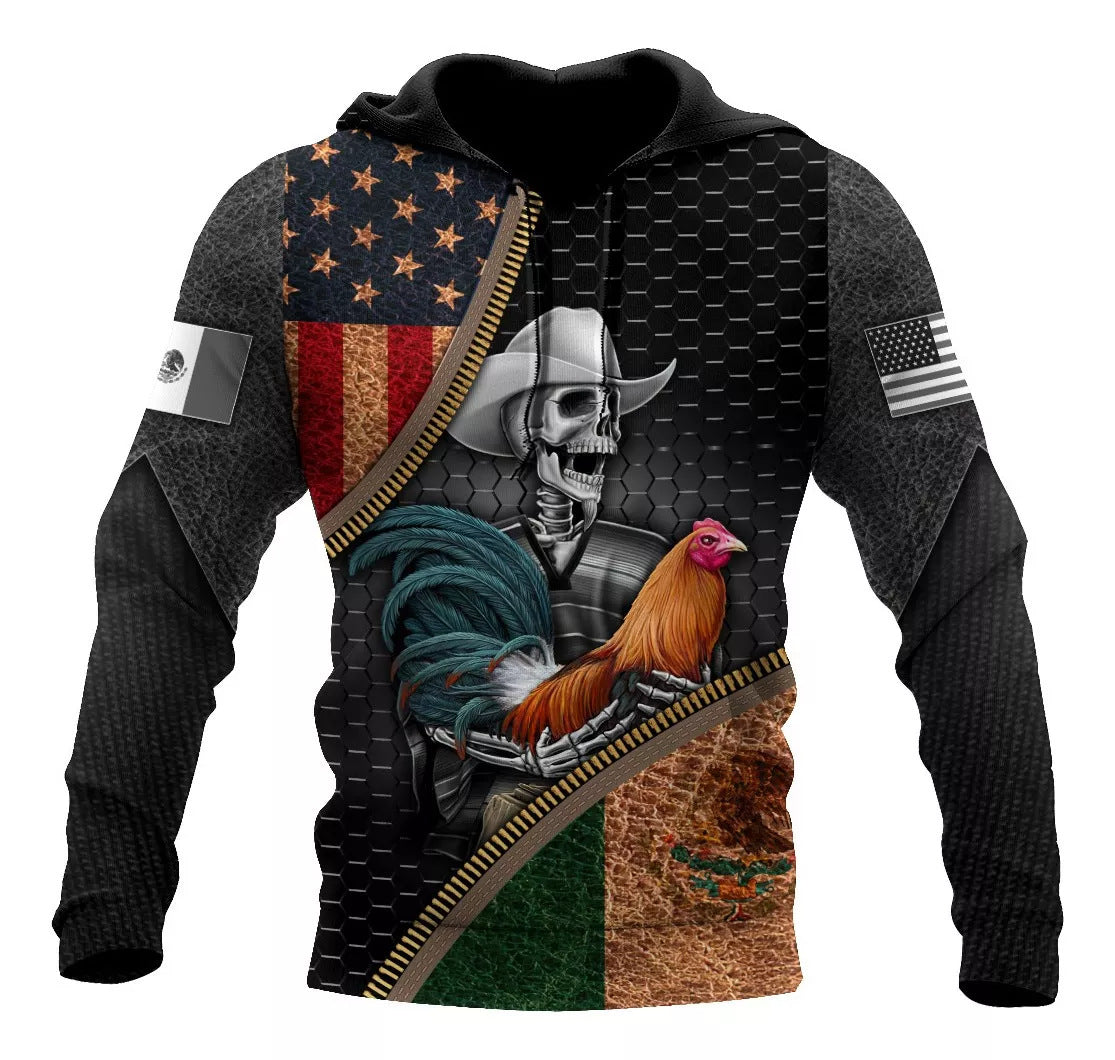 Men's Hooded Sweater 3D Printing Cock Casual Sweatshirt