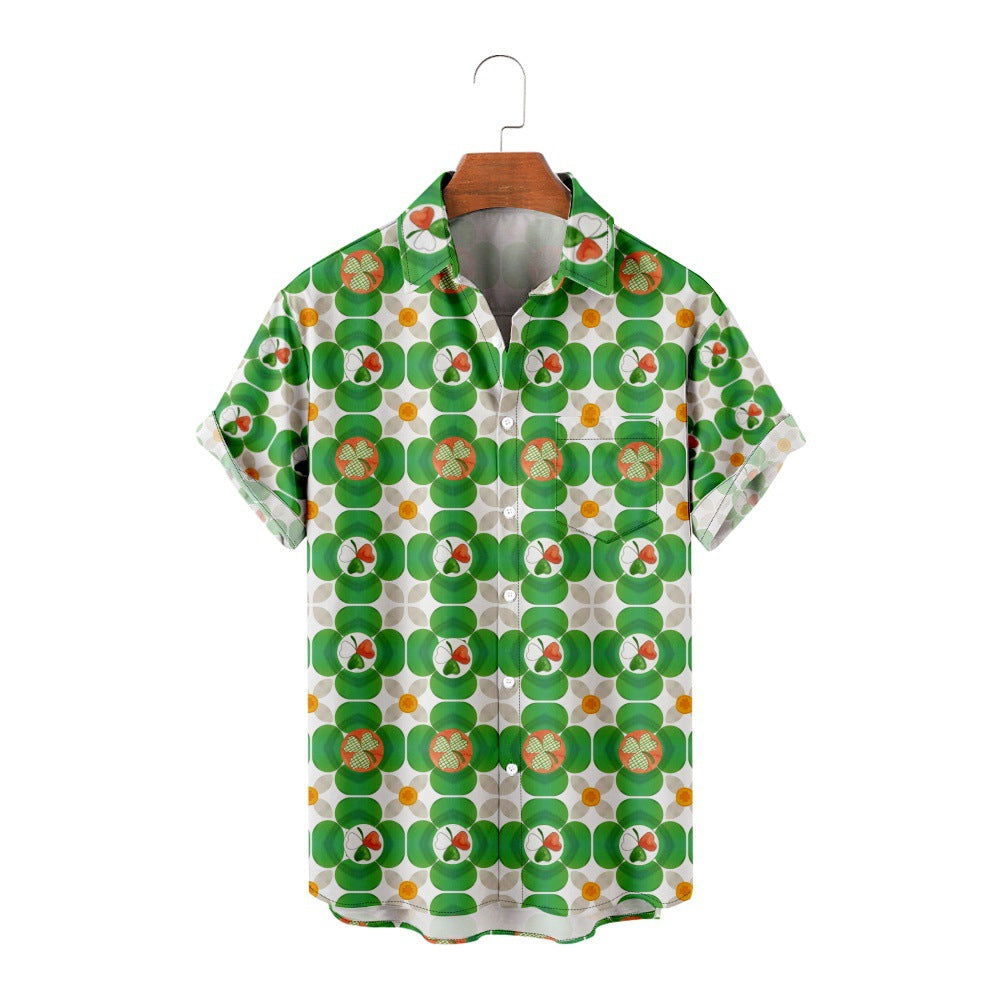 Men's St. PA Festival Pattern 3D Printed Loose Short Sleeve Pocket Shirt