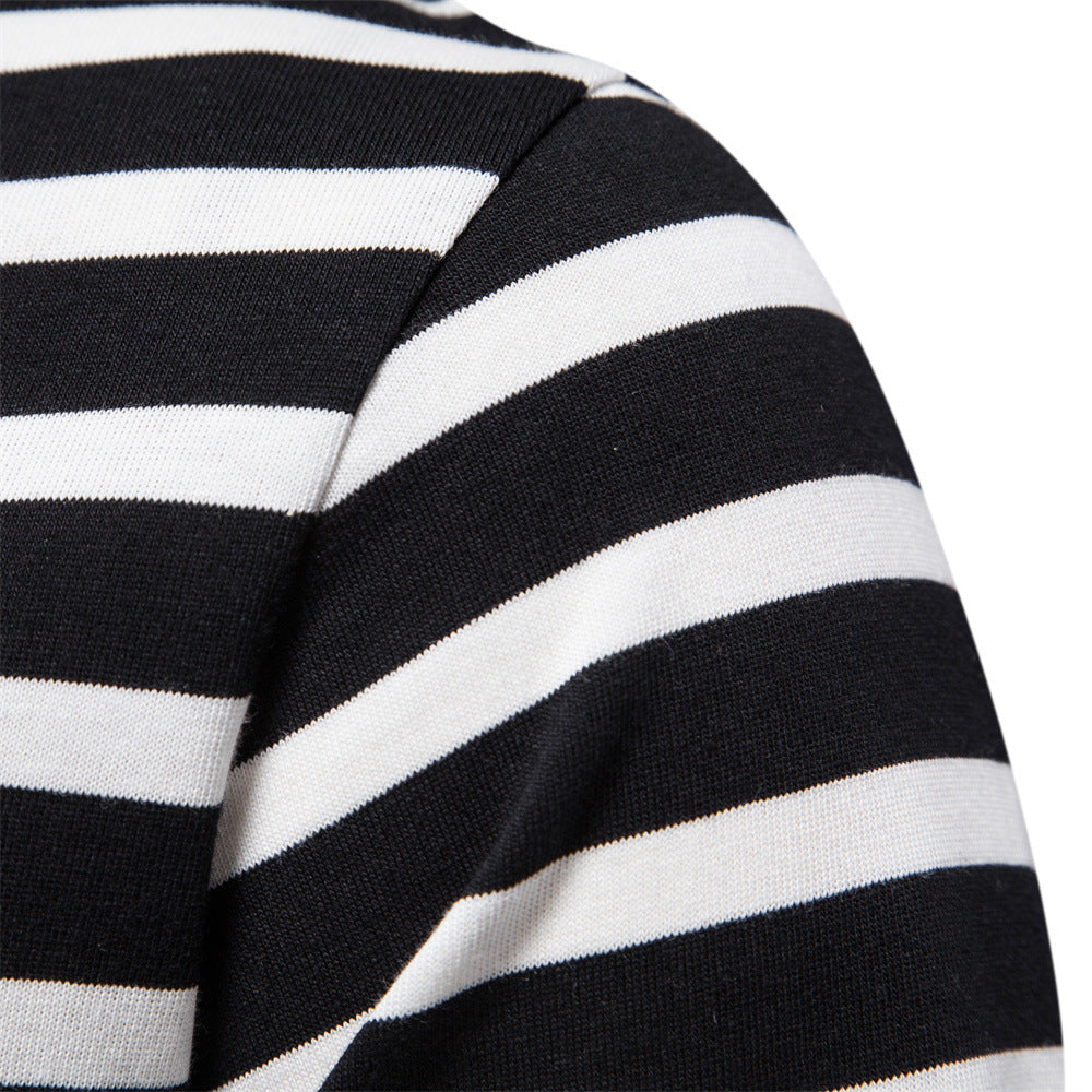 Casual Striped Top Round Neck Men's Cotton T-Shirt