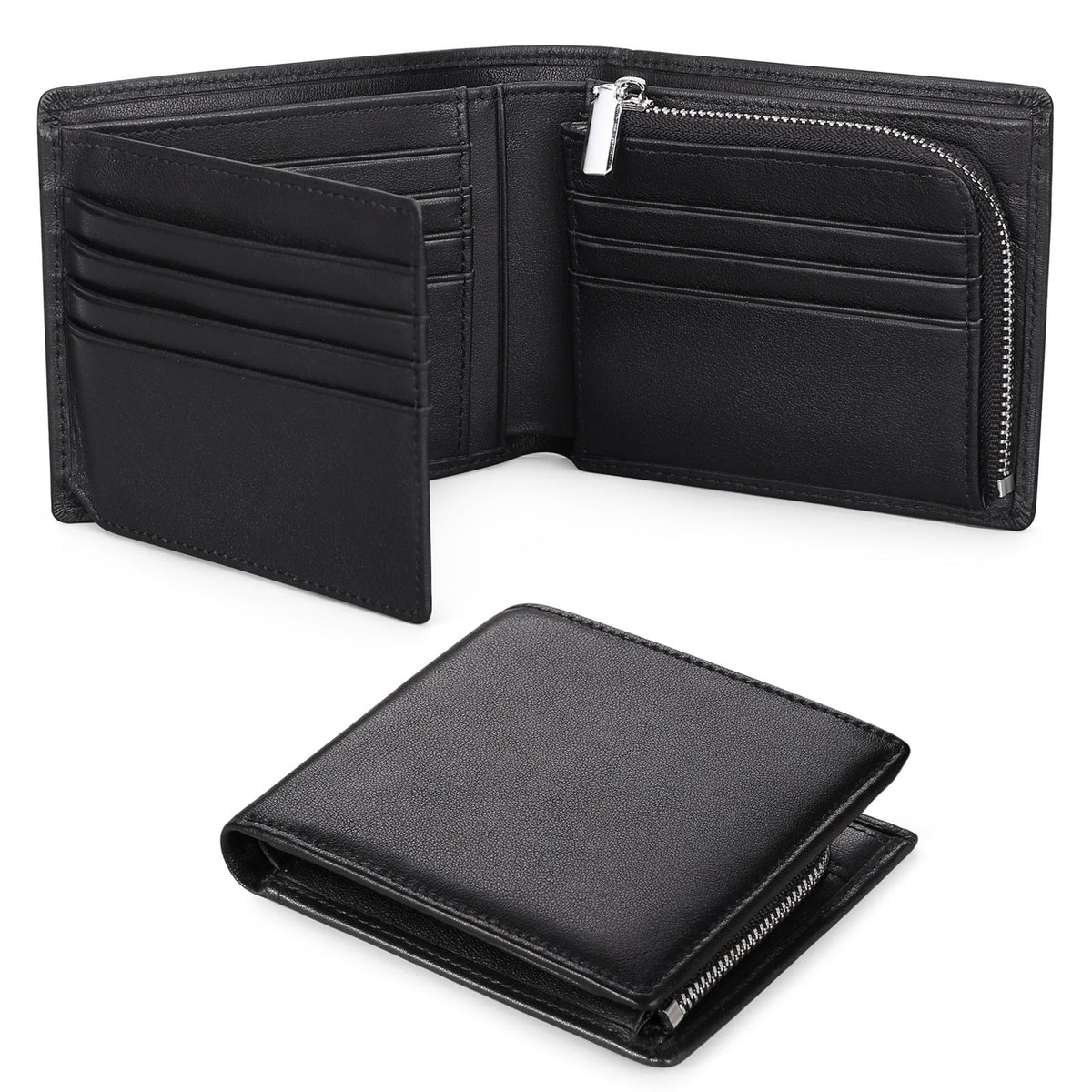 Men's Bifold Multi-Card Coin Clip Large-Capacity Shielded Leather Wallet