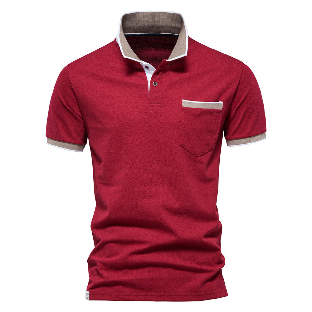 Men's Lapel Breathable Sports Stitching Polo Short Sleeves T Shirt