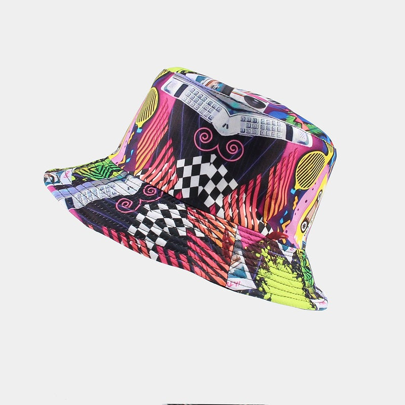 Graffiti Hat Male Nostalgic Classic Tape Pattern Double-sided Basin Hat