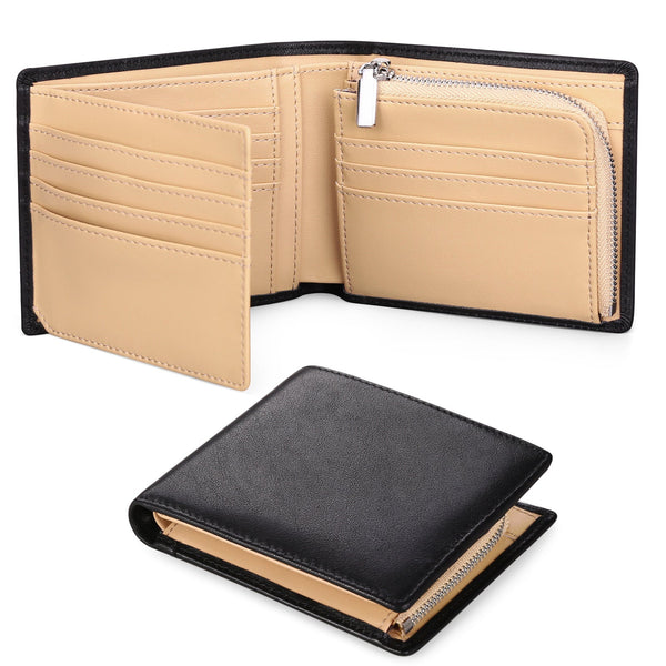 Men's Bifold Multi-Card Coin Clip Large-Capacity Shielded Leather Wallet