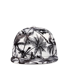 Hip-hop Hat, Coconut Tree Print, Trendy Men's Flat Brim Hat