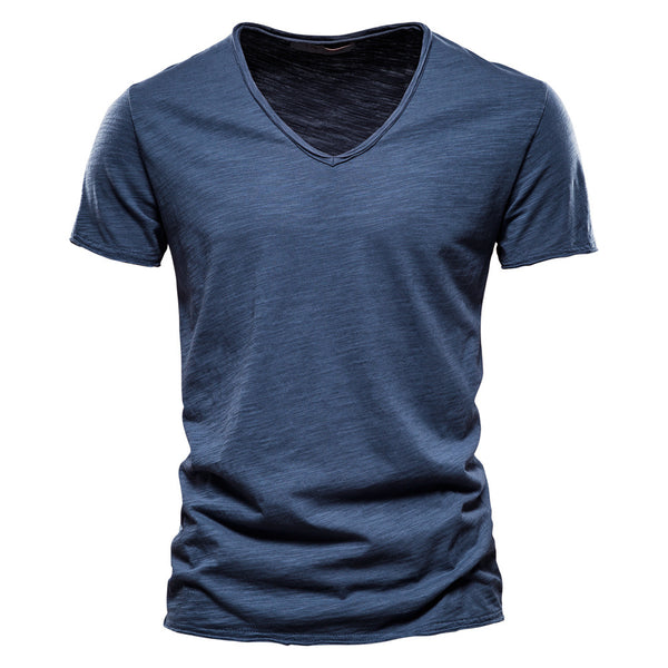 Cotton V-neck Short-sleeved T-shirt