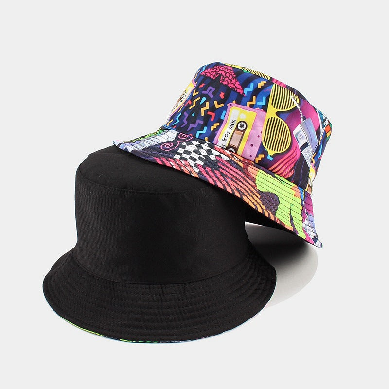 Graffiti Hat Male Nostalgic Classic Tape Pattern Double-sided Basin Hat