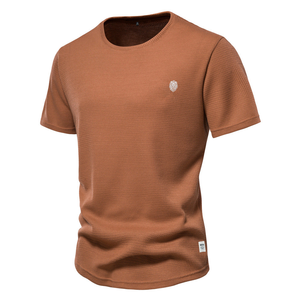 Casual Embroidery Men's Round Neck Solid Color Sports T-shirt