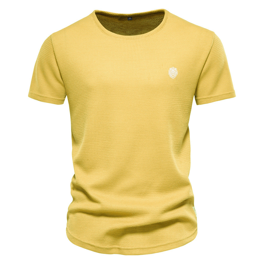 Casual Embroidery Men's Round Neck Solid Color Sports T-shirt