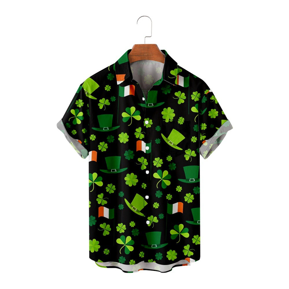 Men's St. PA Festival Pattern 3D Printed Loose Short Sleeve Pocket Shirt