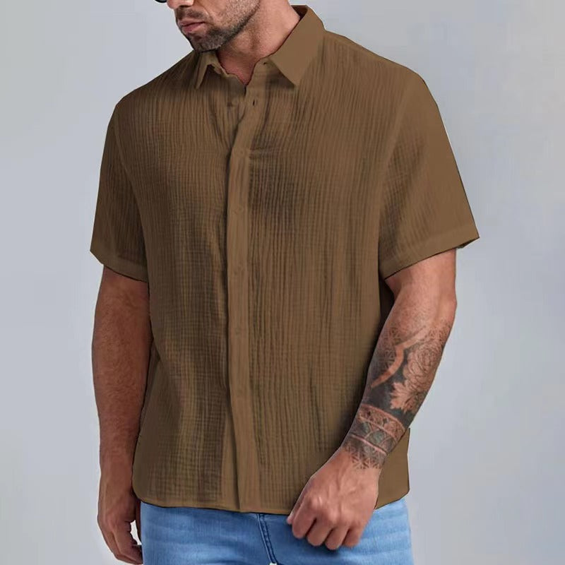 Men's Seersucker Wrinkle-Free Solid Color Casual Basic Short Sleeve Shirt