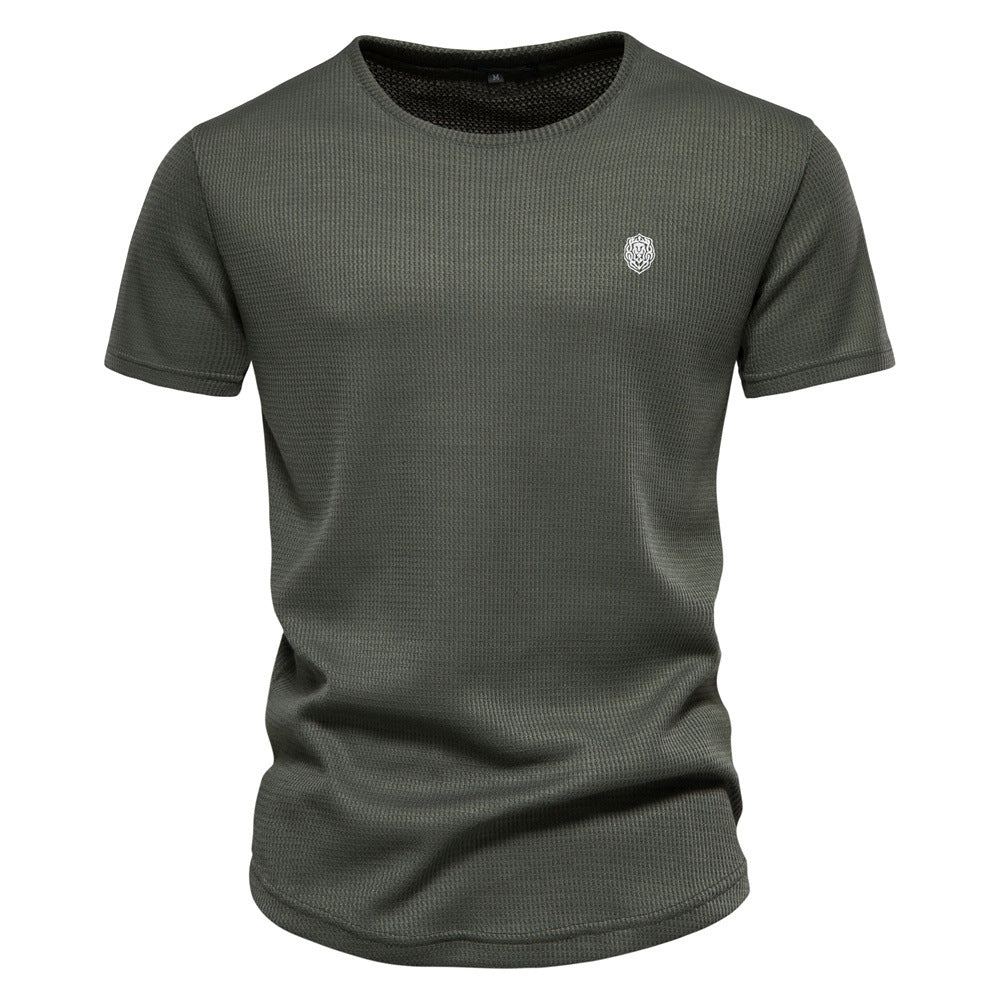 Casual Embroidery Men's Round Neck Solid Color Sports T-shirt