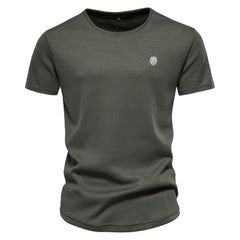 Casual Embroidery Men's Round Neck Solid Color Sports T-shirt