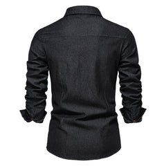 Denim Non-ironing Shirt Men's Casual Solid Color Long-sleeved Shirt