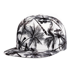 Hip-hop Hat, Coconut Tree Print, Trendy Men's Flat Brim Hat