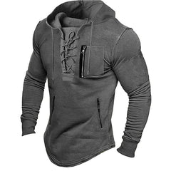 Men's Hoodie Solid Color Tied Zipper Pocket Sports Street Sweatshirt