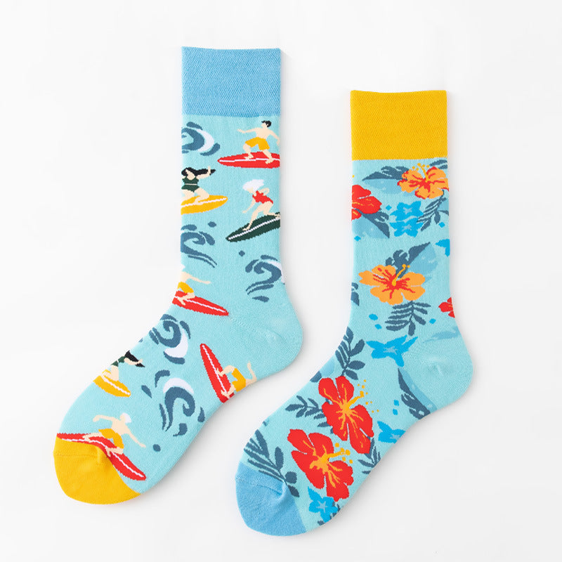 Contrasting Yin and Yang Socks Cute Japanese Socks Cartoon Personality Ab Couple Socks