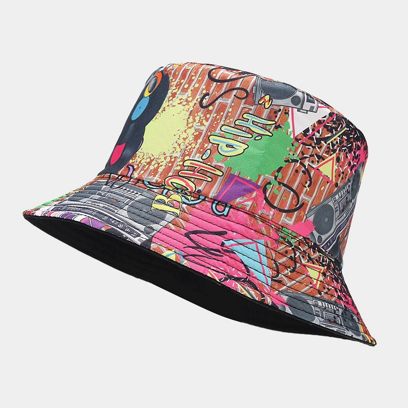 Graffiti Hat Male Nostalgic Classic Tape Pattern Double-sided Basin Hat