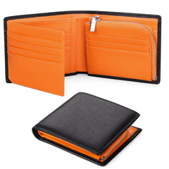 Men's Bifold Multi-Card Coin Clip Large-Capacity Shielded Leather Wallet