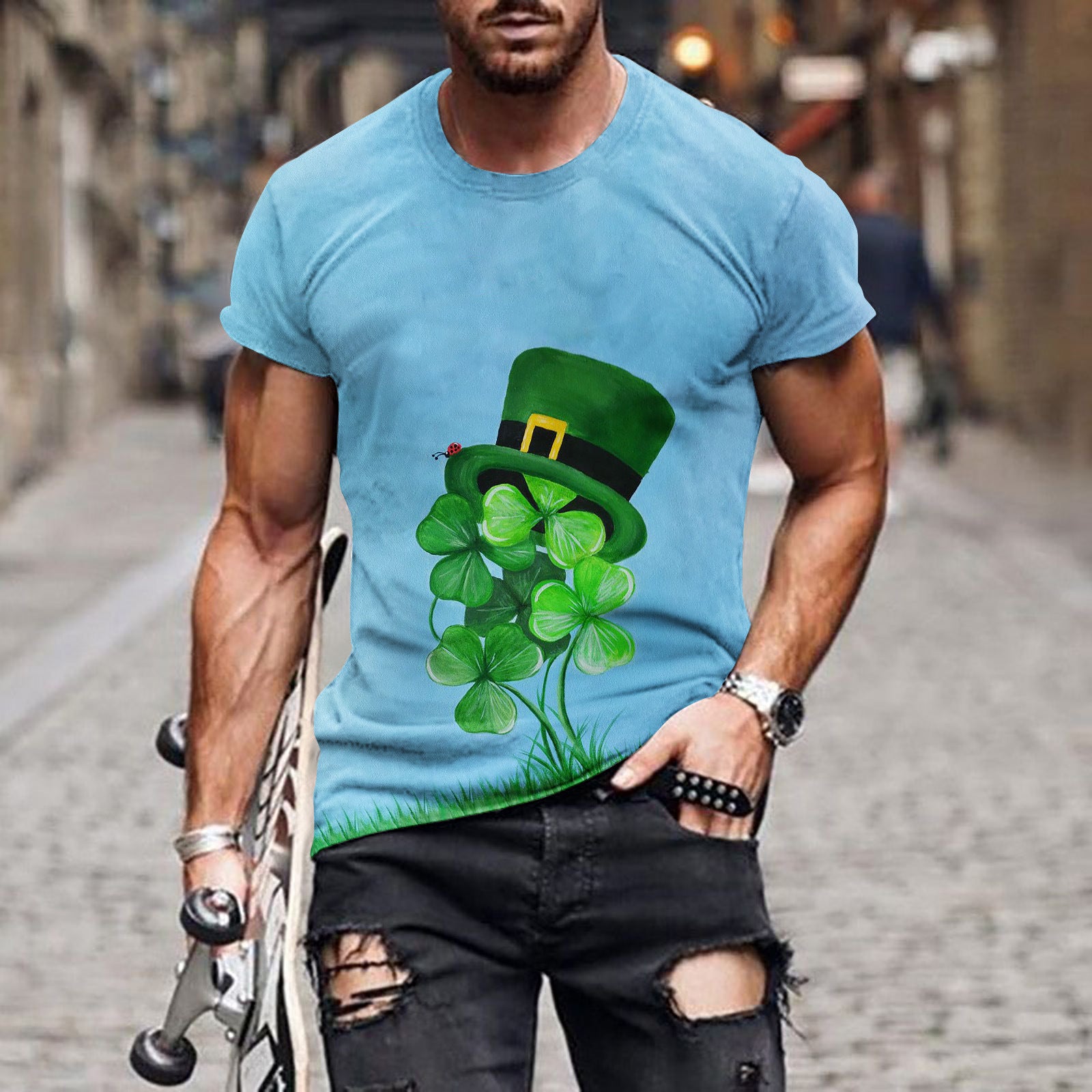 Men's 3D Printed St. Patrick Crew Neck Short Sleeve T-shirt