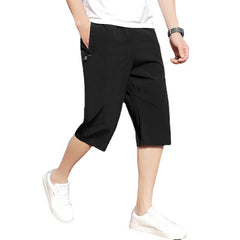 Men's Ice Silk Cropped Pants Shorts Summer Outerwear Plus Size Loose Sports Shorts