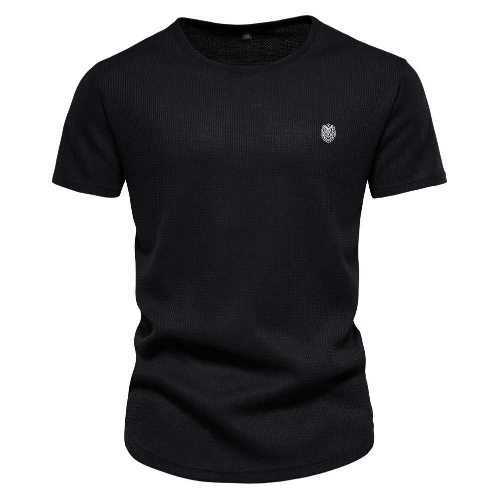 Casual Embroidery Men's Round Neck Solid Color Sports T-shirt