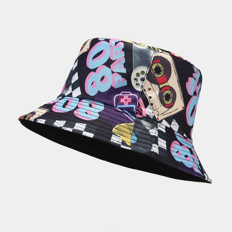 Graffiti Hat Male Nostalgic Classic Tape Pattern Double-sided Basin Hat