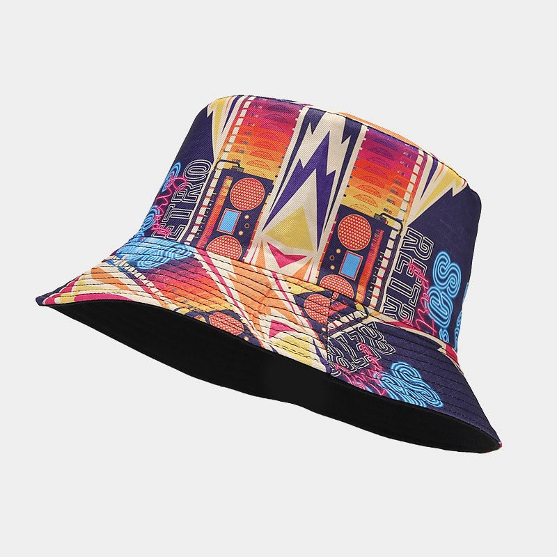 Graffiti Hat Male Nostalgic Classic Tape Pattern Double-sided Basin Hat