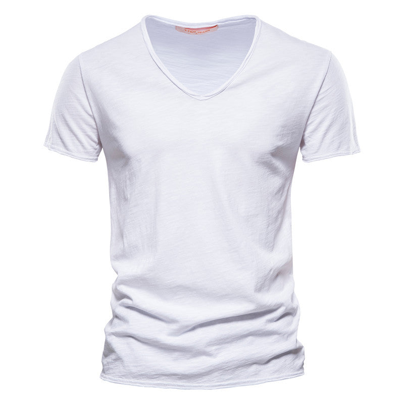 Cotton V-neck Short-sleeved T-shirt