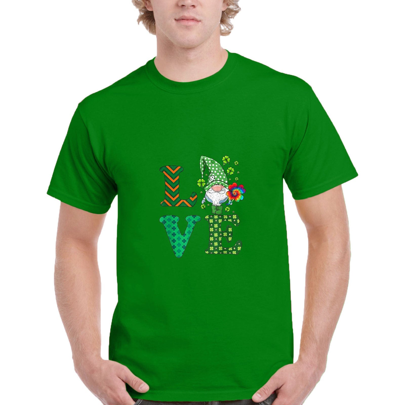 Men's St Patrick's Day Green Printing Short Sleeve Crew Neck T-shirt Top