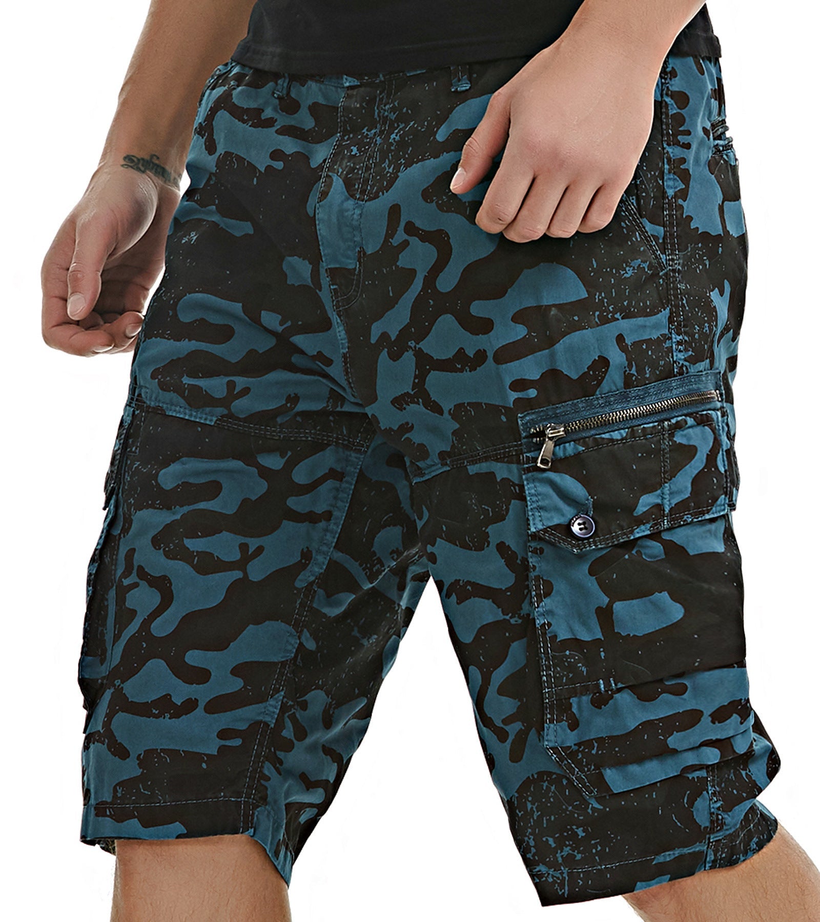 Summer Men's Camouflage Shorts Plus Size US 29-40 Loose Multi-pocket 5-point Pants