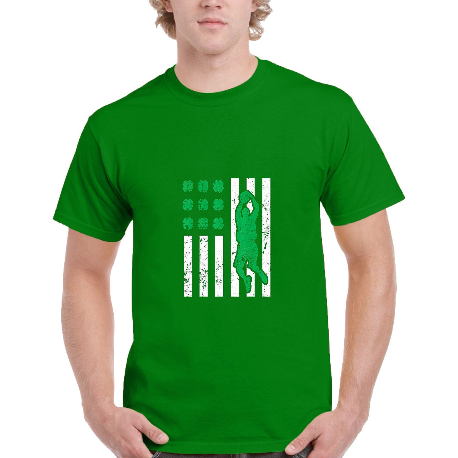 Men's St Patrick's Day Green Printing Short Sleeve Crew Neck T-shirt Top