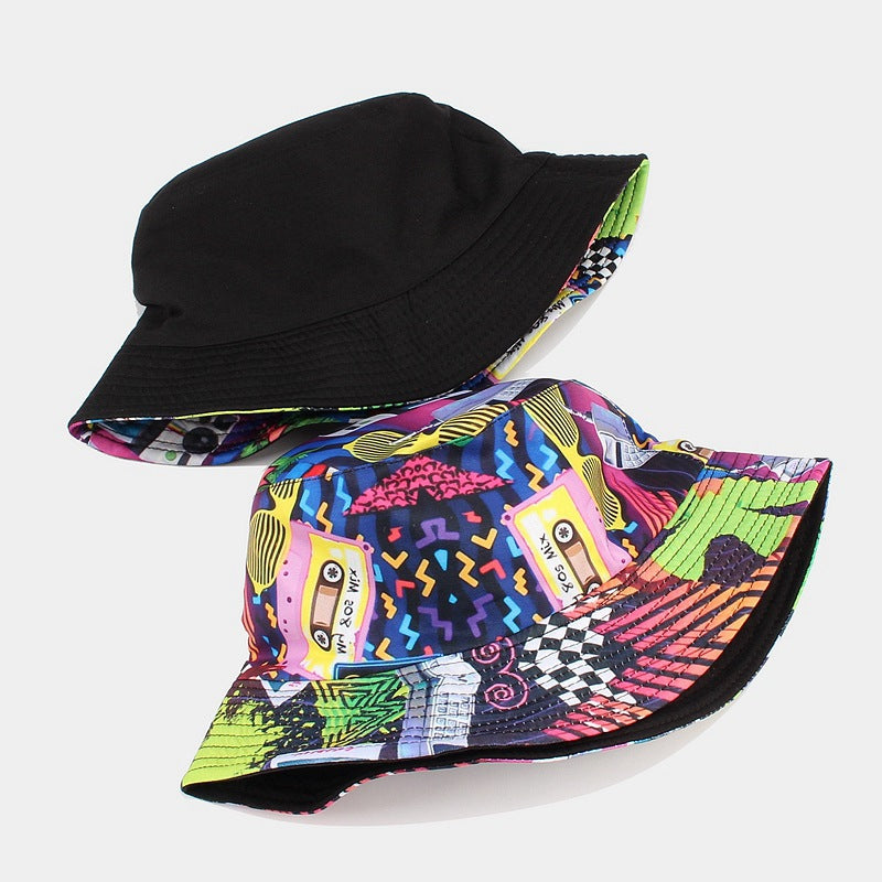 Graffiti Hat Male Nostalgic Classic Tape Pattern Double-sided Basin Hat