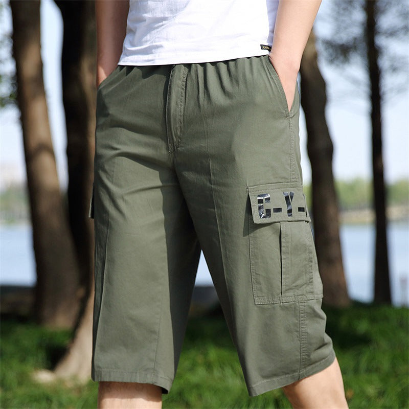 Men's Summer Casual Sports Capri Pants Pure Cotton Outdoor Overalls Shorts