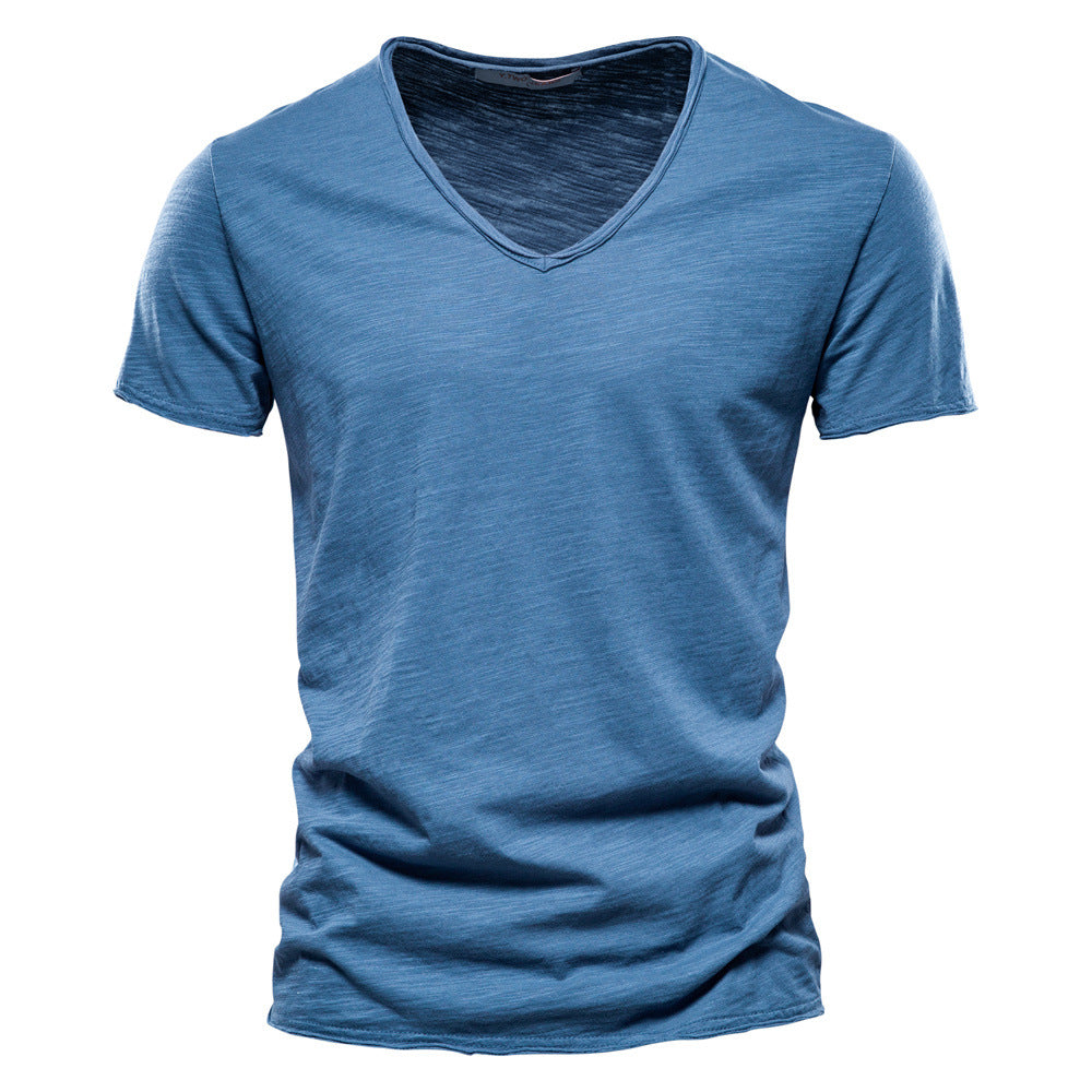 Cotton V-neck Short-sleeved T-shirt