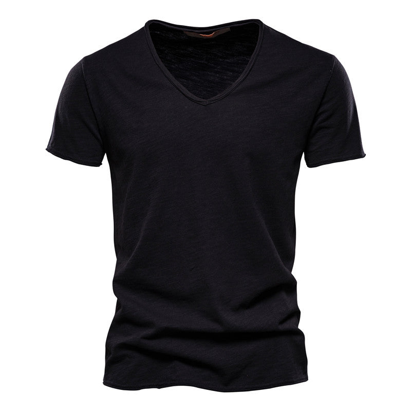 Cotton V-neck Short-sleeved T-shirt