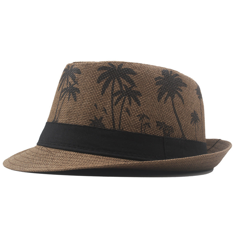 Men's Sir Top Hat Palm print coconut pattern rolled straw hat