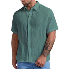 Men's Seersucker Wrinkle-Free Solid Color Casual Basic Short Sleeve Shirt