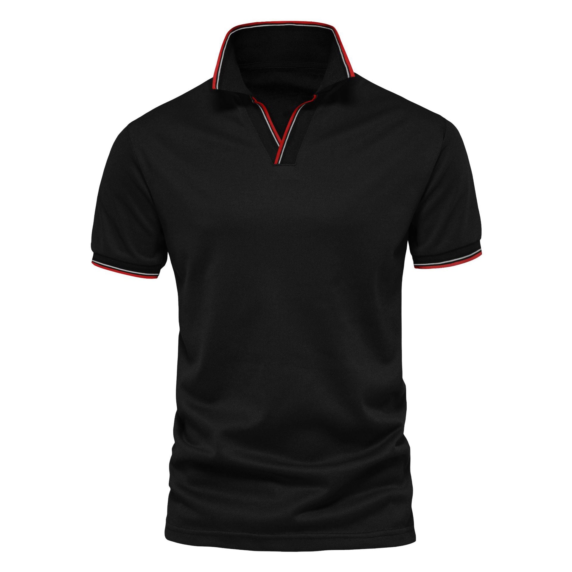 Men Solid Color V-neck POLO Shirt Overalls Short-sleeved Top