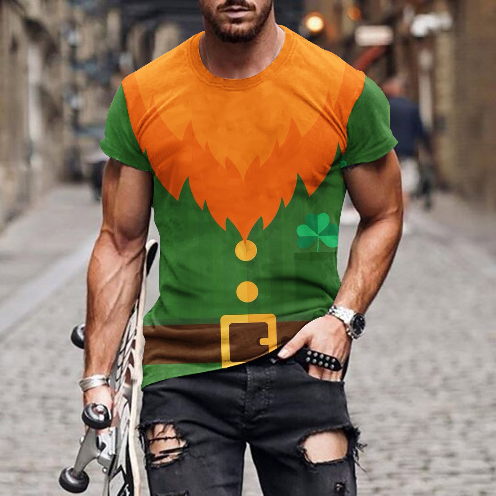 Men's 3D Printed St. Patrick Crew Neck Short Sleeve T-shirt