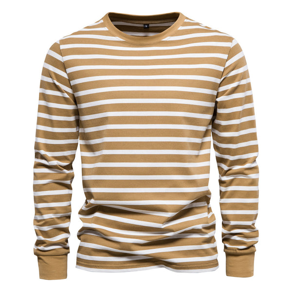 Casual Striped Top Round Neck Men's Cotton T-Shirt