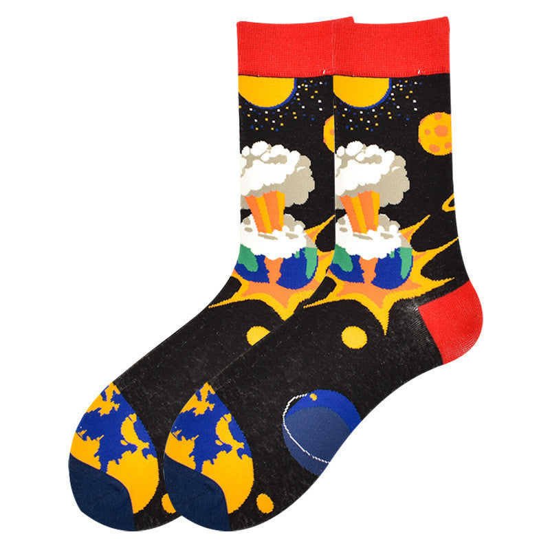 Personality Star Galaxy Universe Planet Tube Hip Hop Cotton Socks